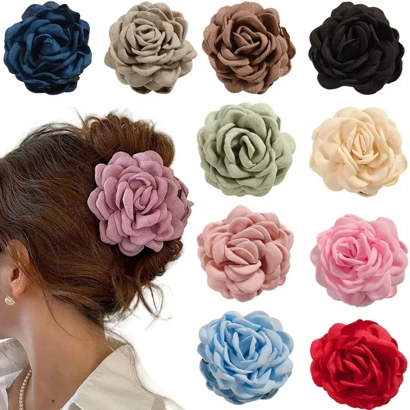 Barrette à Cheveux Fleur de Rose en Coton